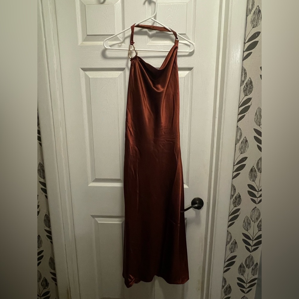 Sincerely Jules Rich Brown halter satin Dress